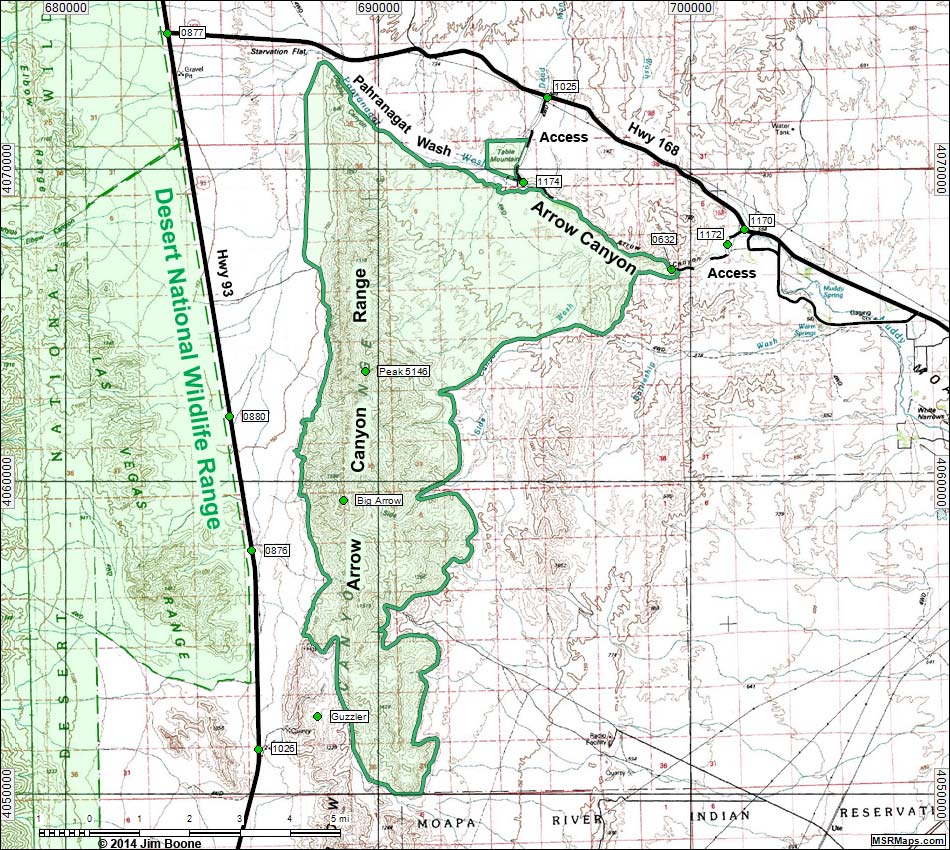 Arrow Canyon Range Area Map