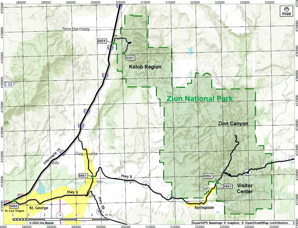 Zion National Park Overview Map