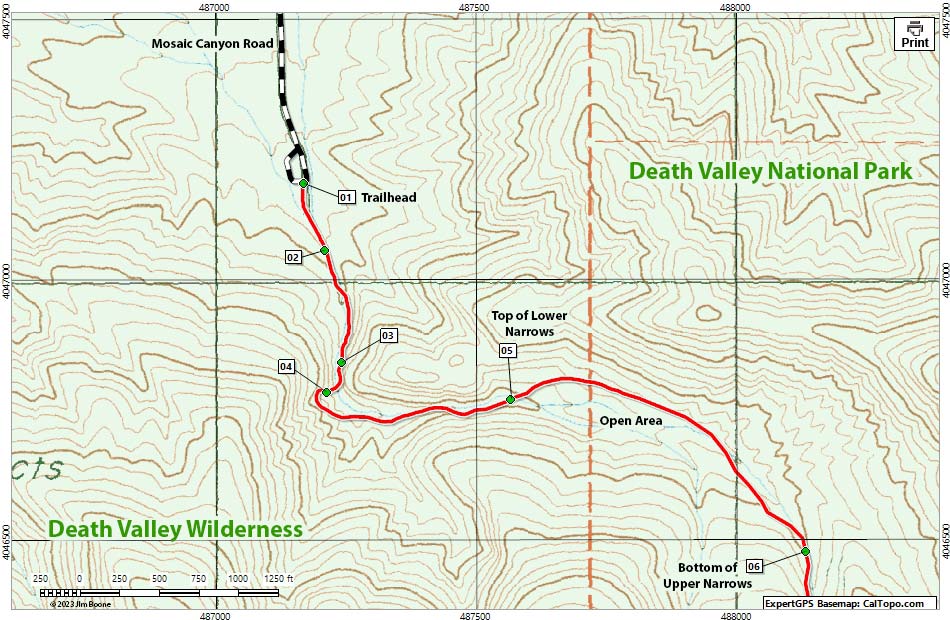 Lower Mosaic Canyon Map