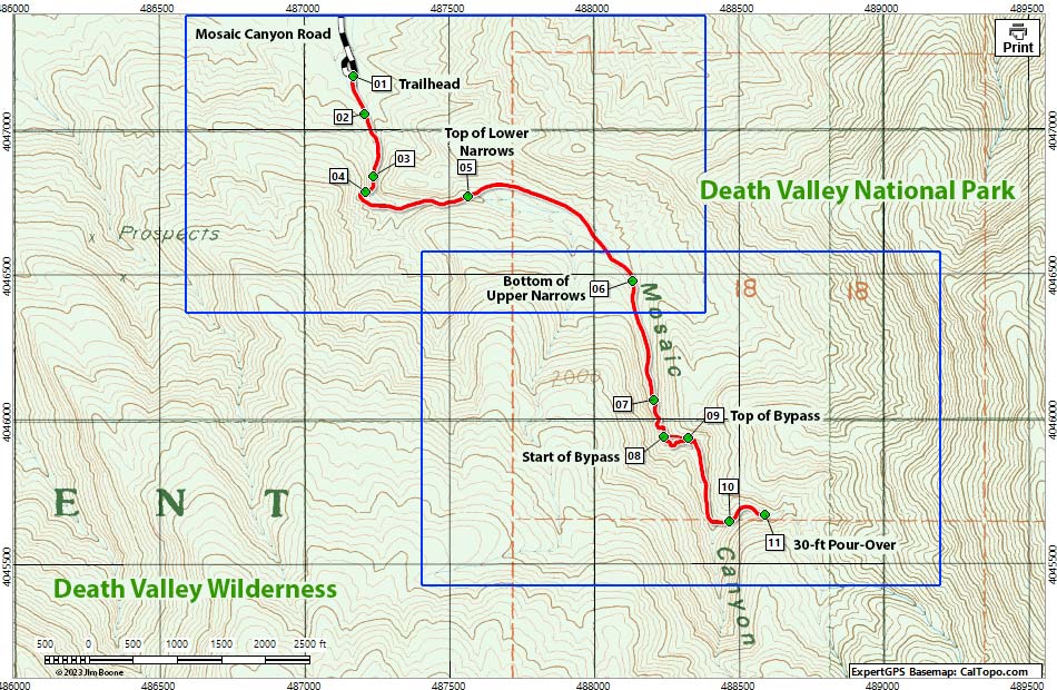 Upper Mosaic Canyon Map