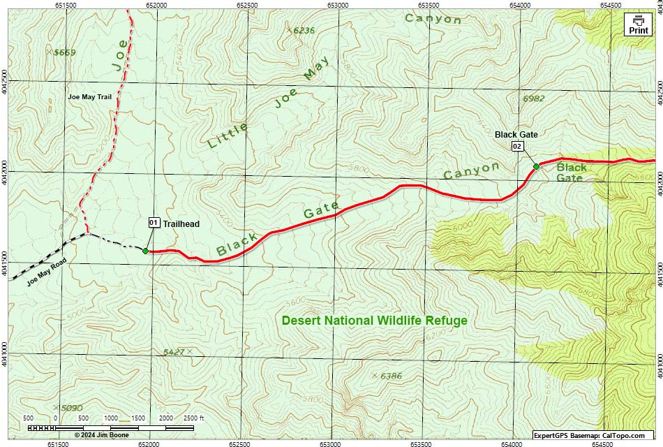 Black Gate Canyon Route Map