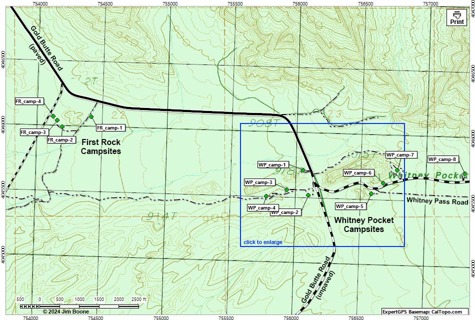 Whitney Pocket Area Map