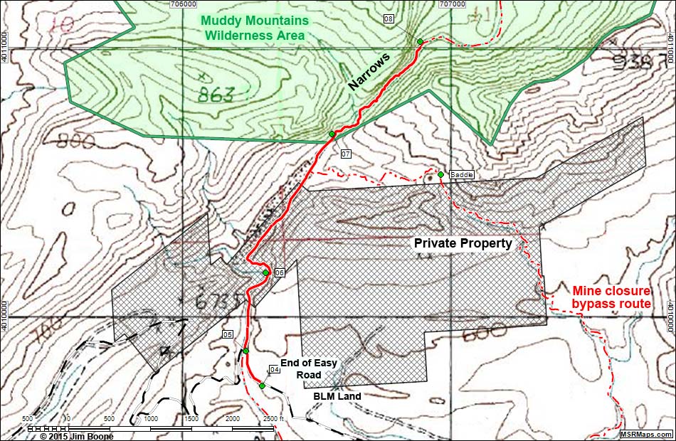 Lovell Wash Narrows Route Map -- North Section