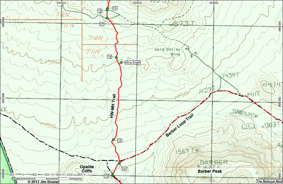 Hole-in-the-Wall to Mid Hills Trail Map