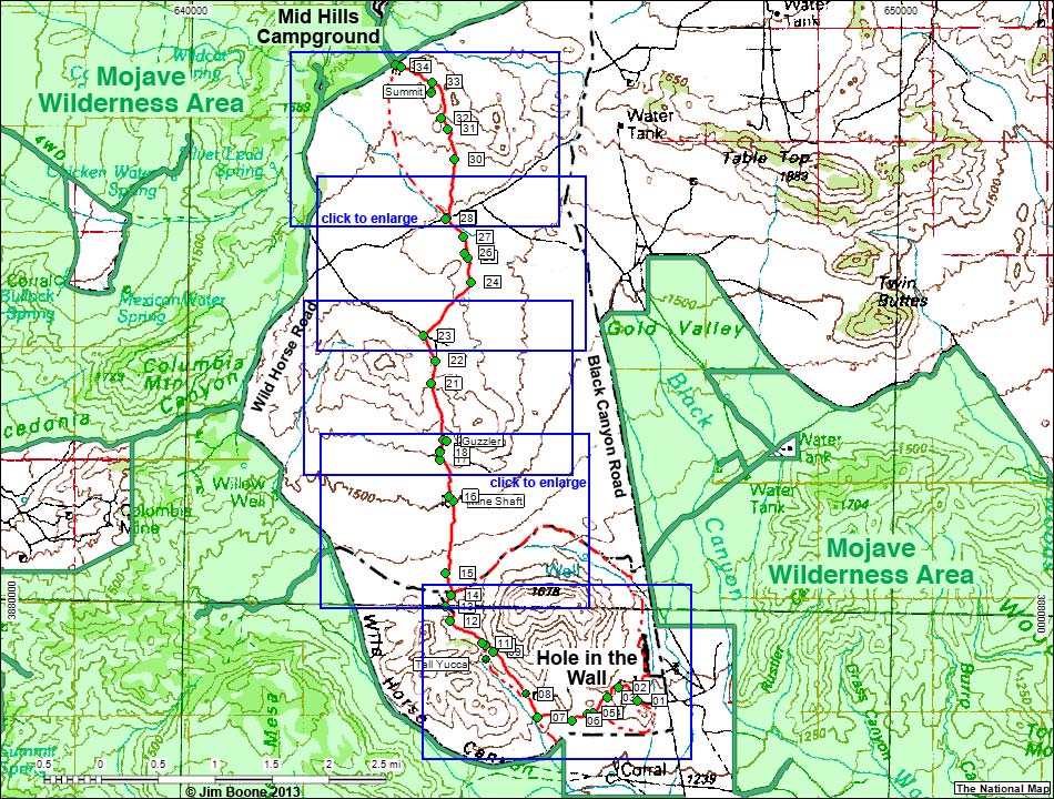 Hole-in-the-Wall to Mid Hills Trail Map