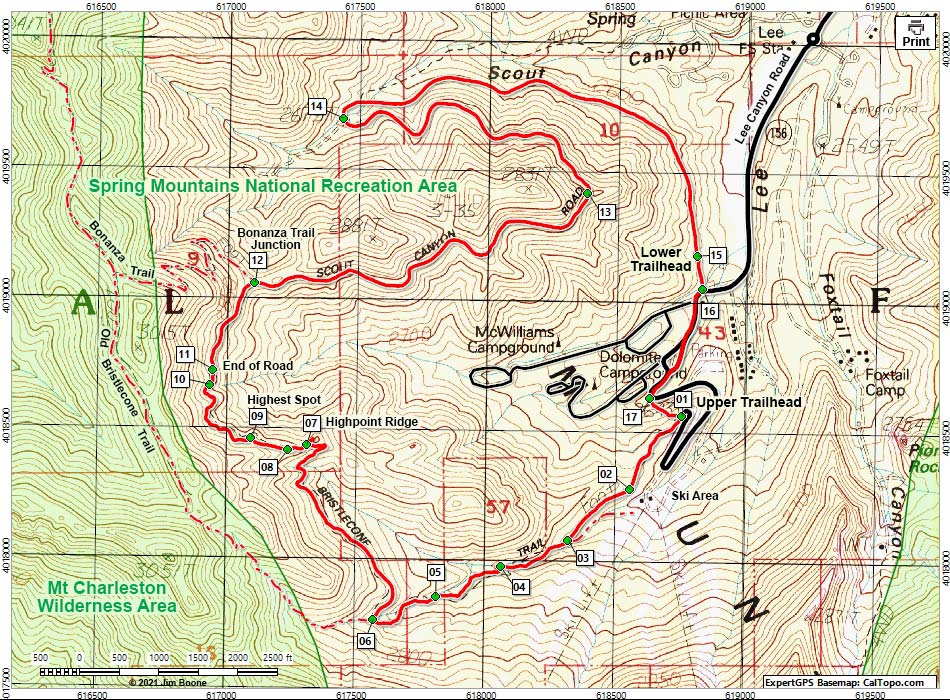 Bristlecone Trail Map