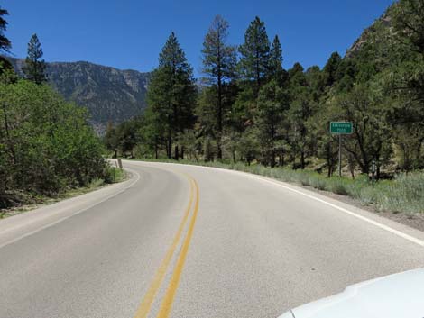 Kyle Canyon Road approaching second Fletcher Canyon Trail parking