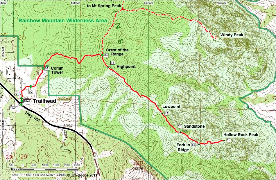 Hollow Rock Peak Route Map