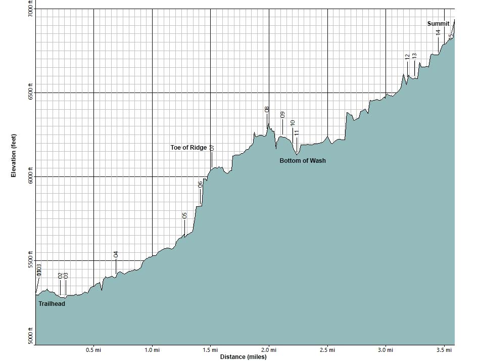 South McCullough Mountain, Washes Route Elevation Profile