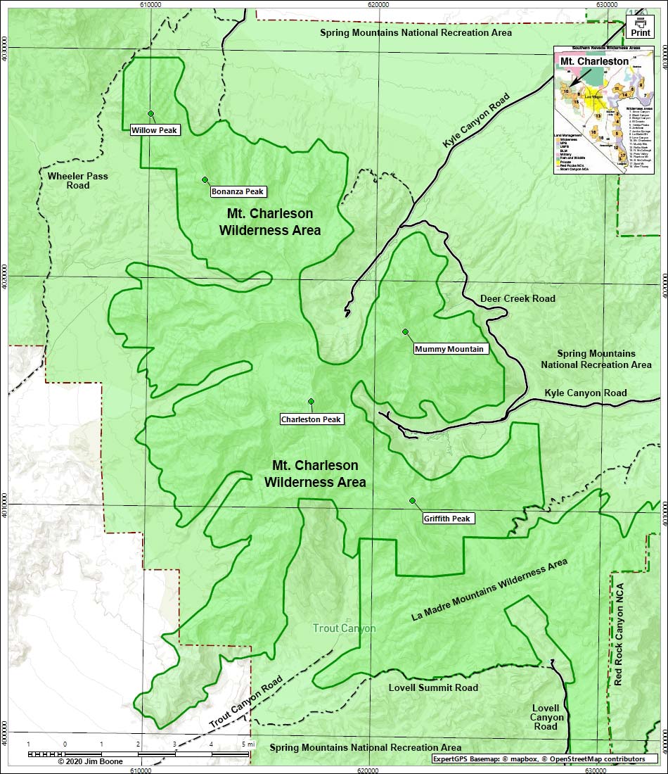 Mt. Charleston Wilderness Area Map